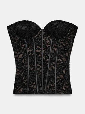 ZARA Black Lace Corset Top L NWT